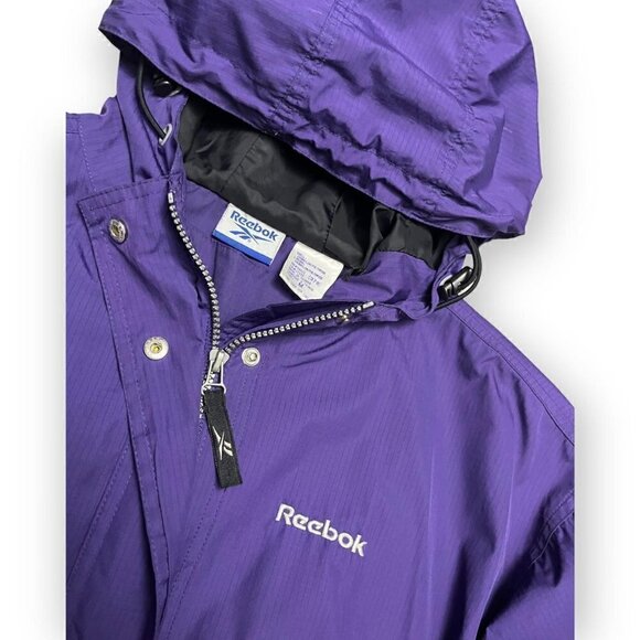 Reebok Vintage Y2K 90s Purple Long Designer Windbreaker Jacket - Mens Medium - Picture 2 of 4